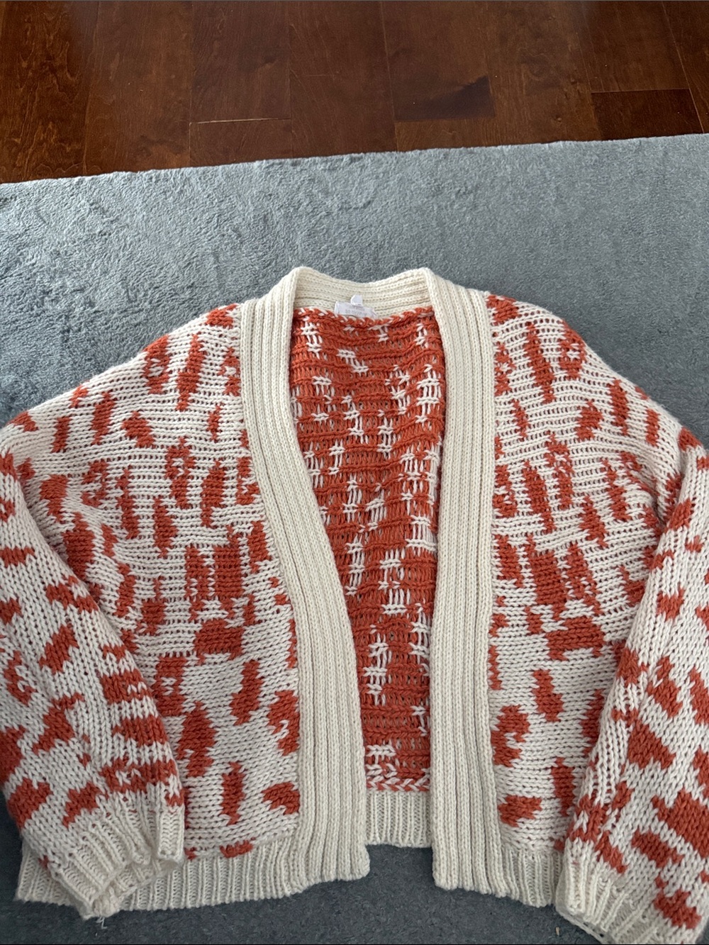 BB Dakota by Steve Madden Cream and Rust Patterned Open Cardigan